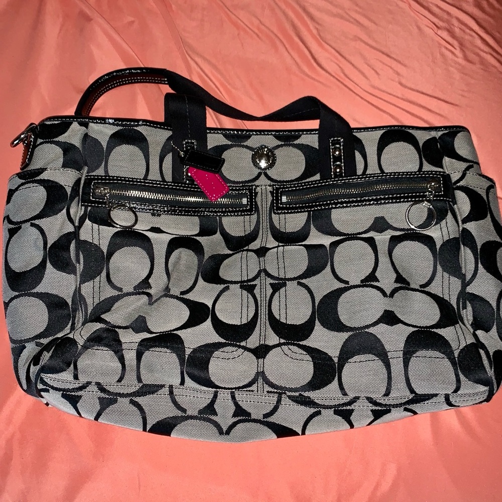 Coach Signature Print Tote Black Grey